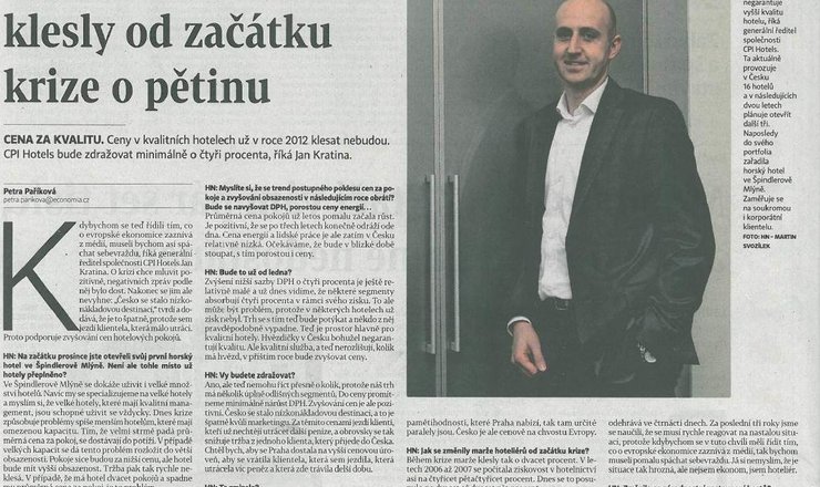 JAN KRATINA - ROZHOVOR PRO HOSPODARSKE NOVINY